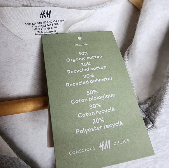 H&M Grey Fleece Hoodie Size 8-10 Y New With Tags - Picture 4 of 4